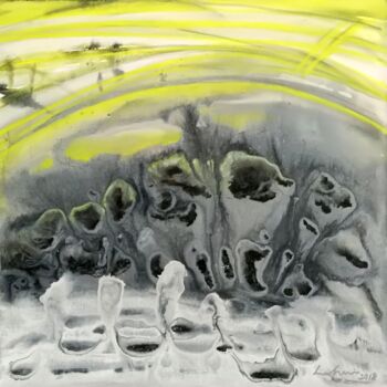 Peinture intitulée "Grayscale- yellow 3" par Hui Li, Œuvre d'art originale, Acrylique Monté sur Châssis en bois