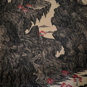Painting titled "Cold Moutain Red Tr…" by Hui Zhang, Original Artwork, Acrylic