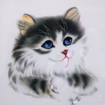 Painting titled "cat.jpg" by Huifen Yao, Original Artwork