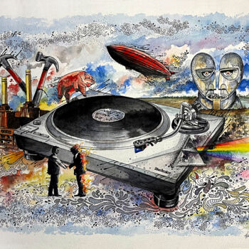 Malarstwo zatytułowany „Love turntable&Floyd” autorstwa Humberto Cesar Pornaro, Oryginalna praca, Akwarela