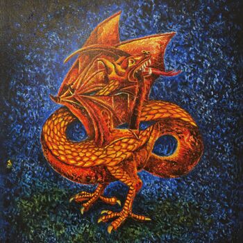 Schilderij getiteld "Dragon - Rereading…" door Humberto Cesar Pornaro, Origineel Kunstwerk, Acryl