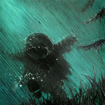 Peinture intitulée "pluie" par Hung-Sook, Œuvre d'art originale, Huile