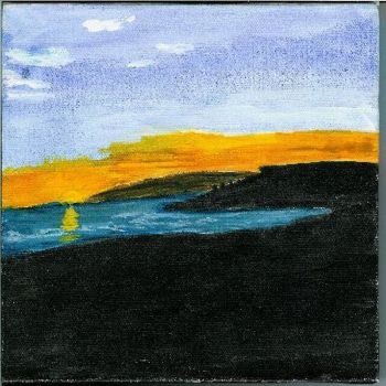 Peinture intitulée "Sunset at Rye Harbo…" par Anna Hurst, Œuvre d'art originale