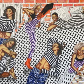 Peinture intitulée "Tempting Stripes" par Hüseyin Ak, Œuvre d'art originale, Huile