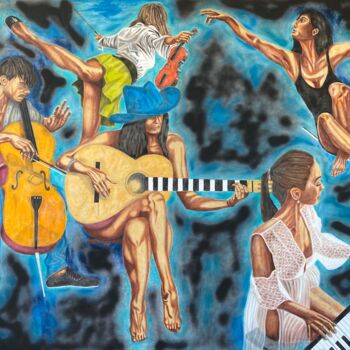 Painting titled "Let The Music Play" by Hüseyin Ak, Original Artwork, Oil