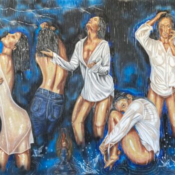Painting titled "Rain Over Me" by Hüseyin Ak, Original Artwork, Oil