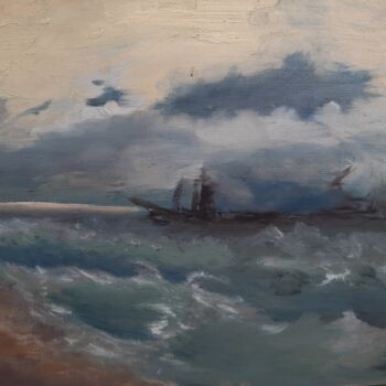 Painting titled "war of the waves" by Hüseyin Özdemir, Original Artwork, Pigments
