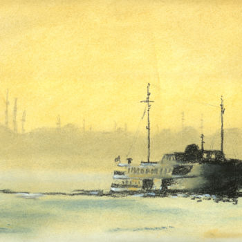 Painting titled "Istanbul ferry" by Husnu Konuk, Original Artwork, Other