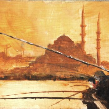 Painting titled "Dusky Istanbul" by Husnu Konuk, Original Artwork, Oil