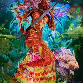 Malerei mit dem Titel "Mermaid Kianda" von Henrique Vieira Filho, Original-Kunstwerk, Tinte