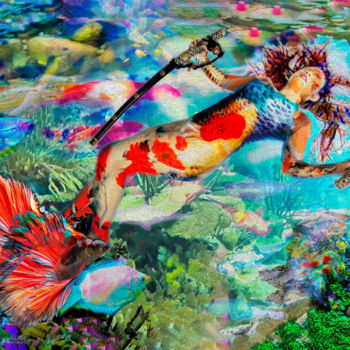 Pintura intitulada "Mermaid Ningyo" por Henrique Vieira Filho, Obras de arte originais, Tinta