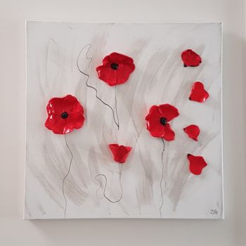 Sculpture intitulée "Coquelicots au vent" par Isabelle Angele, Œuvre d'art originale, Argile