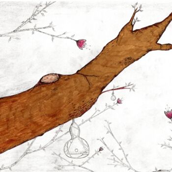 Dessin intitulée "Fleurs de Cerisier" par I. Clergeaud, Œuvre d'art originale, Crayon