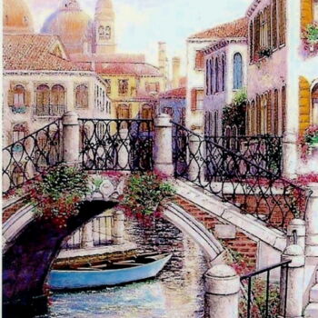 Painting titled "Golden Venice" by I. Joseph, Original Artwork, Oil