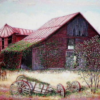 Painting titled "Barn on Wiebel Aven…" by I. Joseph, Original Artwork, Oil