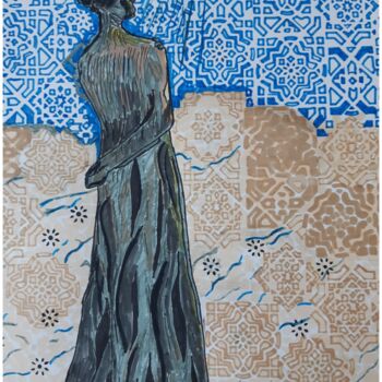 Tekening getiteld "The lonly women" door I Khan, Origineel Kunstwerk, Marker