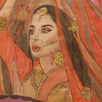 Dessin intitulée "India Bride" par I Khan, Œuvre d'art originale, Aquarelle