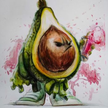 Картина под названием "Avocado Crew" - Иван Крячко, Подлинное произведение искусства, Акварель