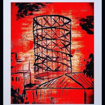 Pittura intitolato "Red_Gazometro" da Matteo Serra, Opera d'arte originale, Acquarello