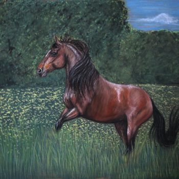 Painting titled "Andalusian horse" by Apelsin, Original Artwork, Pastel