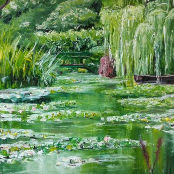 Painting titled "Un coin de Giverny" by Isabelle Tanchon, Original Artwork, Oil