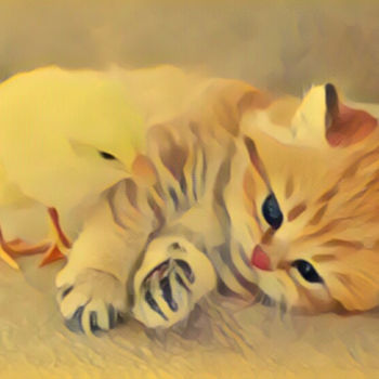 Digital Arts titled "The Kitten and the…" by Ida Massihi, Original Artwork, Digital Painting