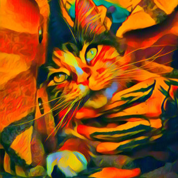 Digital Arts titled "The Bewildered Cat" by Ida Massihi, Original Artwork, Digital Painting