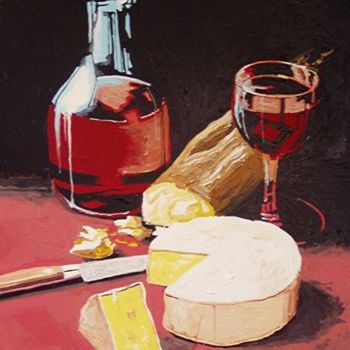 Painting titled "Wine and Cheese, Ac…" by Paul Guyer, Original Artwork