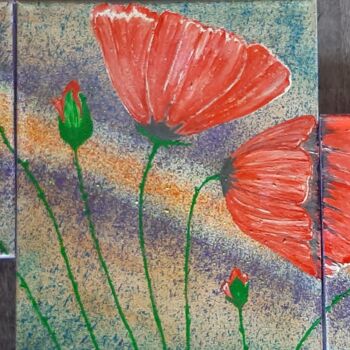 Drawing titled "coquelicots de l'es…" by Iakim, Original Artwork, Acrylic Mounted on Wood Stretcher frame
