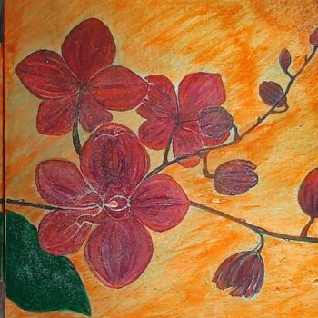 Dibujo titulada "orchidée rouge" por Iakim, Obra de arte original, Acrílico Montado en Bastidor de camilla de madera