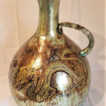 Sculpture titled "Dragon Flask" by Rikkihop, Original Artwork, Glass