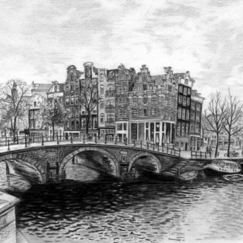 Dibujo titulada "Bridge at Brouwersg…" por Ian Rees, Obra de arte original