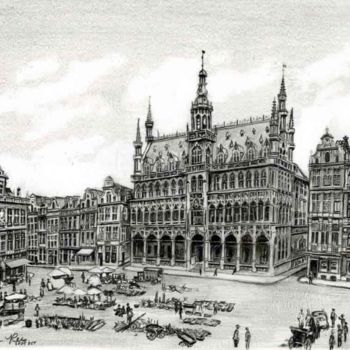 Drawing titled "Grand Place View" by Ian Rees, Original Artwork