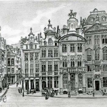 Dibujo titulada "Grand Place Facade…" por Ian Rees, Obra de arte original