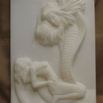Sculpture titled "La femme au serpent" by Christian Ibanes, Original Artwork, Stone