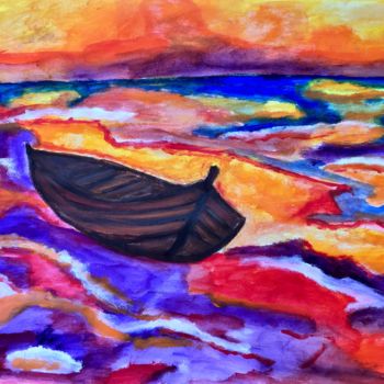 Peinture intitulée "La barque feuille" par Thierry Ibert, Œuvre d'art originale