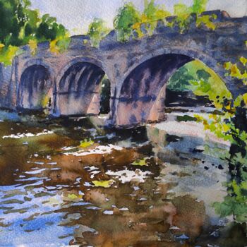 绘画 标题为“Aberdulais Bridge o…” 由Ibolya Taligas, 原创艺术品, 水彩