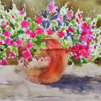 "Petunia flowers in…" başlıklı Tablo Ibolya Taligas tarafından, Orijinal sanat, Suluboya