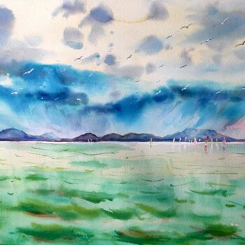 Painting titled "Stormy Sky Above La…" by Ibolya Taligas, Original Artwork, Watercolor