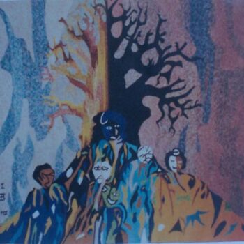 Pittura intitolato "consertation" da Ibra Ndiaye, Opera d'arte originale
