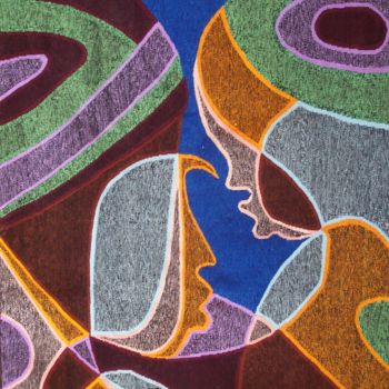 Textielkunst getiteld "bonheur-du-couple.j…" door Ibra Ndiaye, Origineel Kunstwerk
