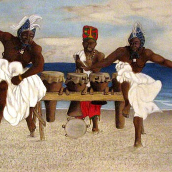Pittura intitolato "Boukarabou" da Ibrahim Marong, Opera d'arte originale, Olio Montato su Telaio per barella in legno