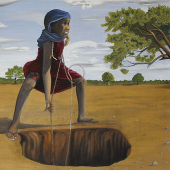 Painting titled "Gibilá" by Ibrahim Marong, Original Artwork, Oil Mounted on Wood Stretcher frame