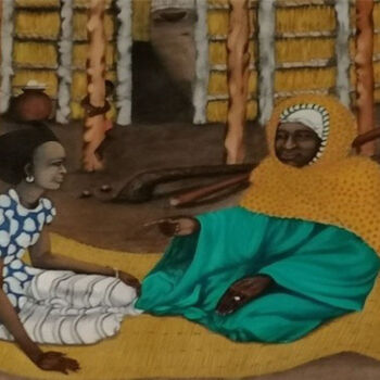 Pittura intitolato "Tali Talin" da Ibrahim Marong, Opera d'arte originale, Olio Montato su Telaio per barella in legno