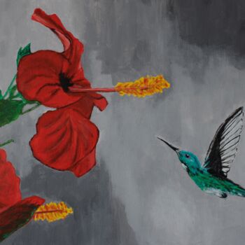 Pintura intitulada "Hummingbird" por Ibrahim Unal, Obras de arte originais, Acrílico