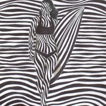 Drawing titled "Surf on the lines 3" by Ibrahim Unal, Original Artwork, Marker