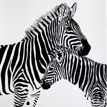 Disegno intitolato "Zebra 2" da Ibrahim Unal, Opera d'arte originale, Pennarello