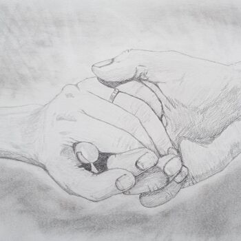 Drawing titled "Give me your hands" by Ibrahim Unal, Original Artwork, Charcoal