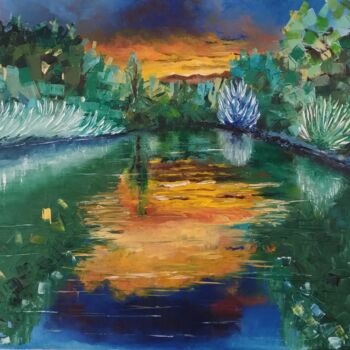 Картина под названием "Green River #3" - Ibrahim Unal, Подлинное произведение искусства, Масло