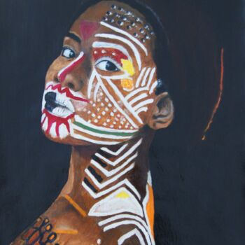 Pittura intitolato "African Girl #1" da Ibrahim Unal, Opera d'arte originale, Olio